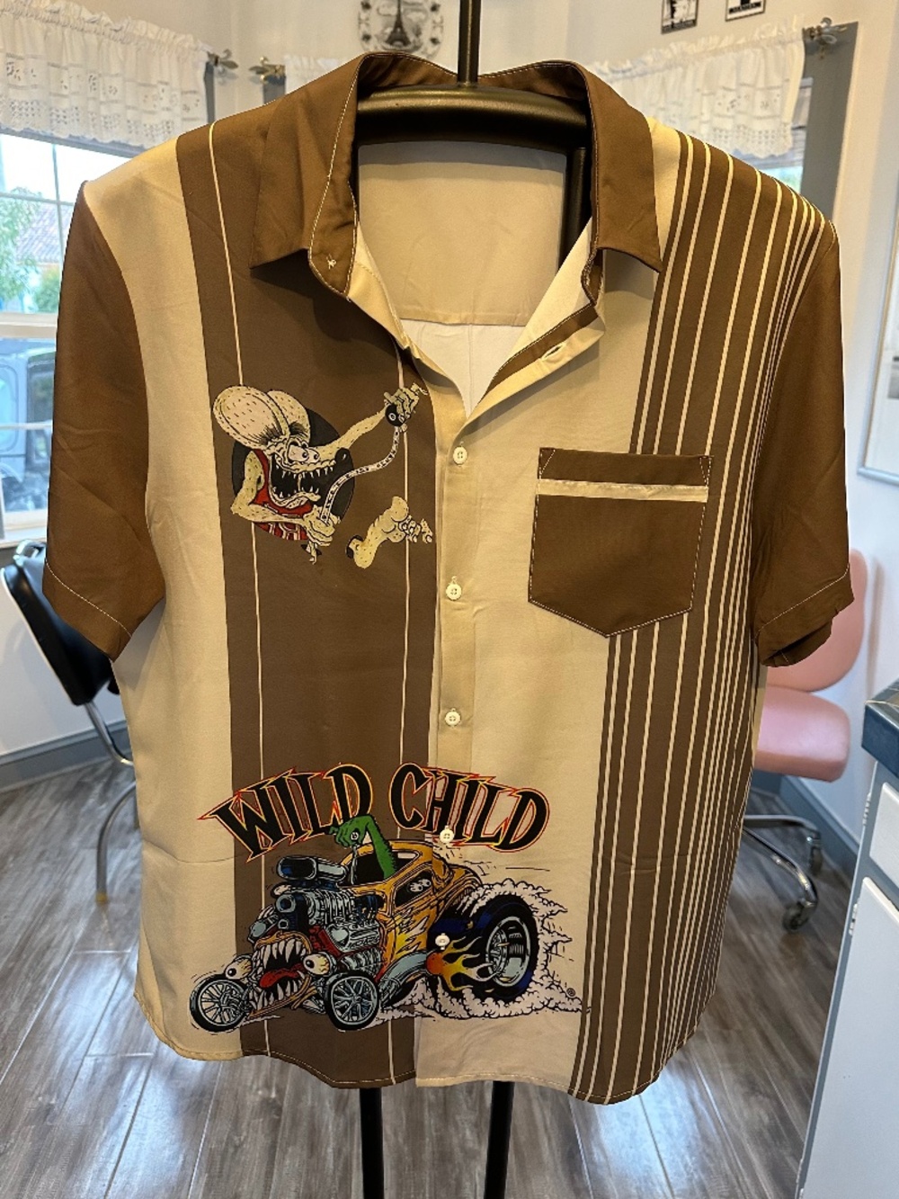 Rat Fink Mens Retro Bowling Shirt Large